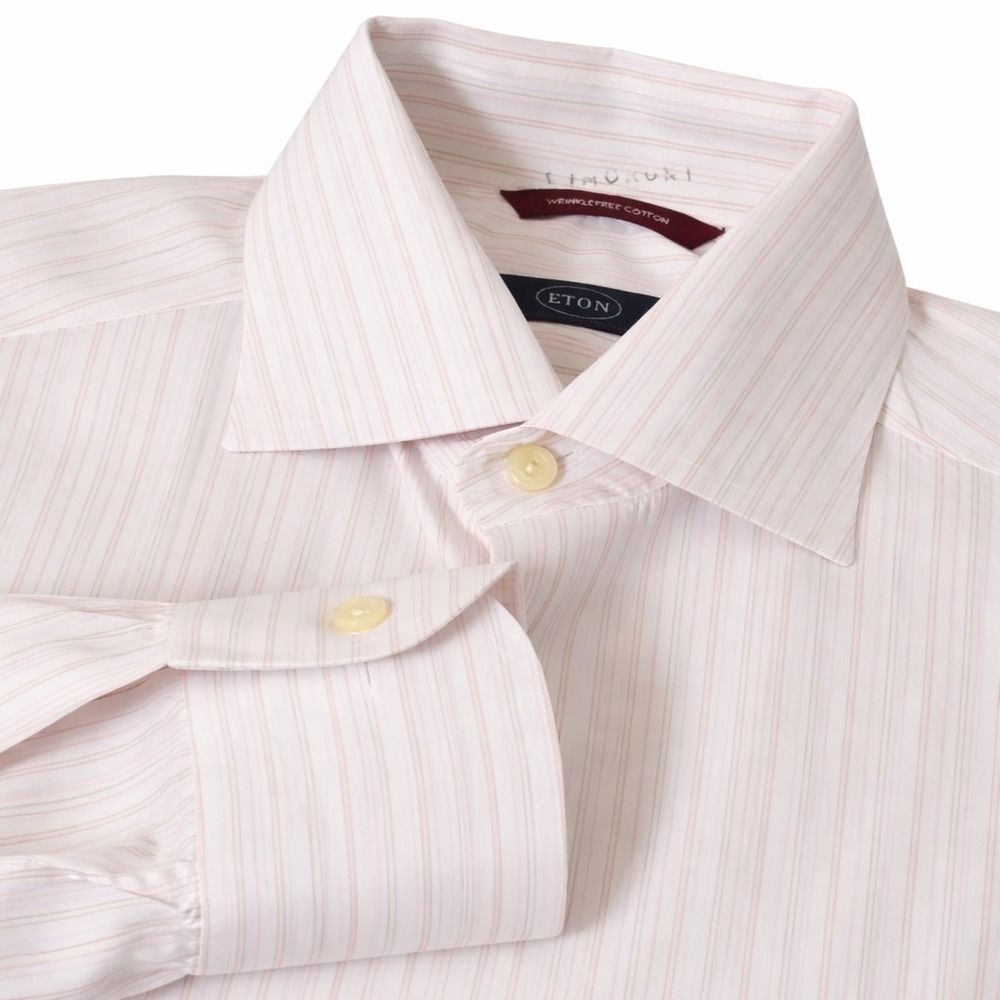 Eton Dress Shirt Mens 16.5 40 TWILL White Pink Gold M Oxford Dress Button‎